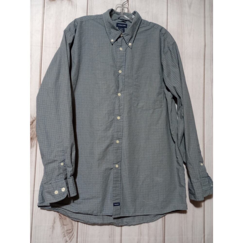 Structure Shirt Mens Large Blue Gray Check Button Down Long Sleeve Casual 90s